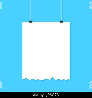 hanging torn white poster with shadow Stock Vector