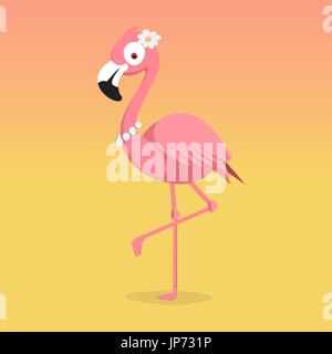 Pink flamingo vector illustration isolated on gradient red yellow orange background. Element for banner poster. Flat design Stock Vector