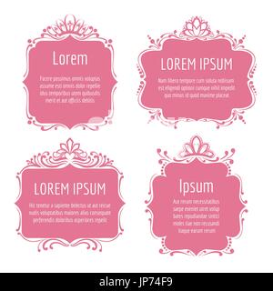 Beautiful pink borders with queen tiaras or frames with princess crowns isolated on white for little girl birthday invitation or wedding card Stock Vector