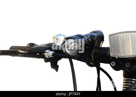 flashlight on bicycle hands Stock Photo