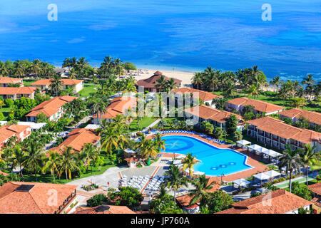 Memories Jibacoa Hotel with pool and beach from above, Cuba Stock Photo