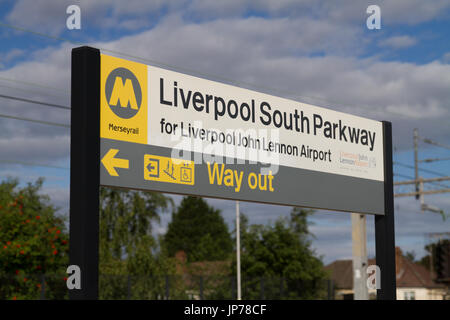 Liverpool South Parkway Railway Train Station for Liverpool John Lennon Airport from the Halton Curve train from Chester Stock Photo