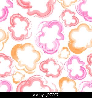 Abstract flourish seamless pattern with watercolor imitation simple flowers. Vector illustration Stock Vector