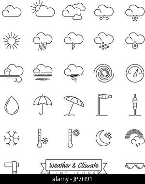 Rain, cloud and moon. Weather outline icon in a circle. Isolated vector ...