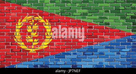 Flag of Eritrea on a brick wall - Illustration,  Eritrea flag on brick textured background,  Abstract grunge mosaic vector Stock Vector