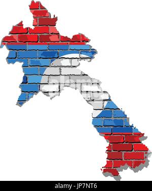 Laos map on a brick wall - Illustration,   Laos map with flag inside Stock Vector