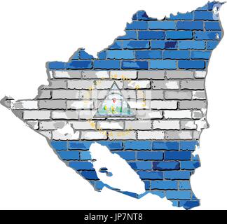 Nicaragua map on a brick wall - Illustration,   Nicaragua map with flag inside Stock Vector