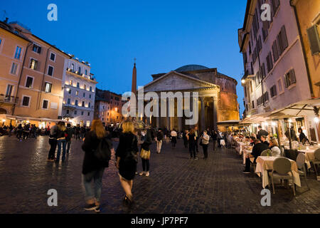 Horizontal view of the Pantheon and Piazza della Rotonda in Rome at sunset. Stock Photo