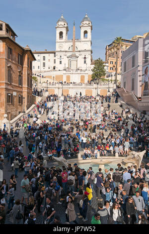 Vertical aerial view of the Spanish Steps in Rome. Stock Photo