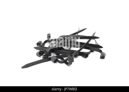 Black Cable Ties Isolated on White Background Stock Photo