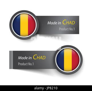 Flag icon and label with text made in Chad . Stock Vector