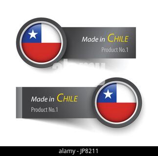 Flag icon and label with text made in Chile . Stock Vector
