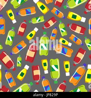 Lemonade bottles seamless pattern. Colorful vector drinks background Stock Vector