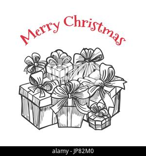 Black and white gifts boxes. Vector monochromic merry christmas template design Stock Vector