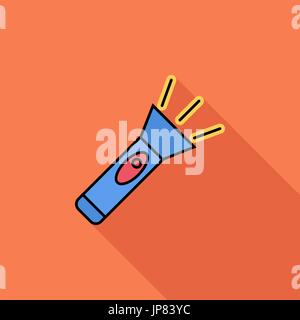 Flashlight icon. Flat vector related icon with long shadow for web and mobile applications. It can be used as - logo, pictogram, icon, infographic ele Stock Vector