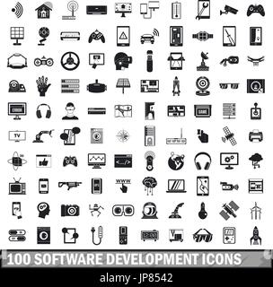 100 software development icons set, simple style  Stock Vector