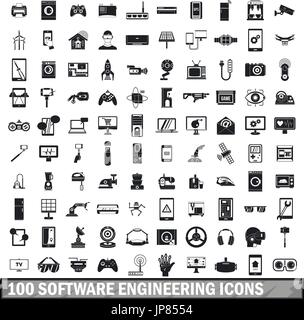 100 software engineering icons set, simple style  Stock Vector