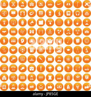 100 conference icons set orange Stock Vector