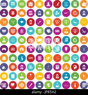100 statistic data icons set color Stock Vector