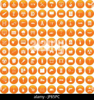 100 construction site icons set orange Stock Vector