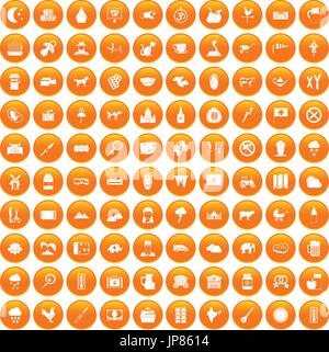 100 cow icons set orange Stock Vector