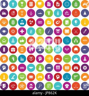 100 strategy icons set color Stock Vector