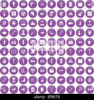 100 help icons set purple Stock Vector