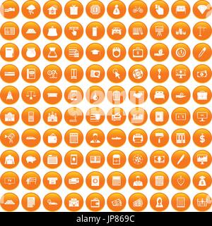 100 credit icons set orange Stock Vector