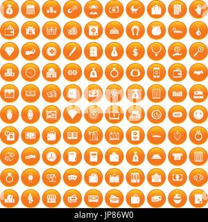 100 deposit icons set orange Stock Vector