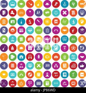 100 student icons set color Stock Vector