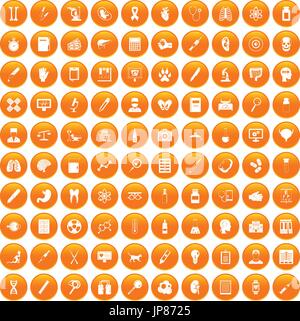 100 diagnostic icons set orange Stock Vector