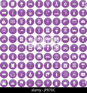 100 home icons set purple Stock Vector
