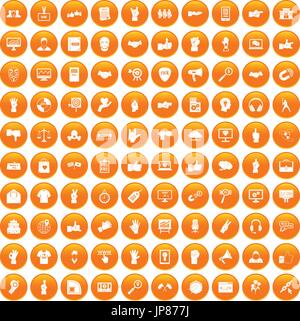 100 different gestures icons set orange Stock Vector