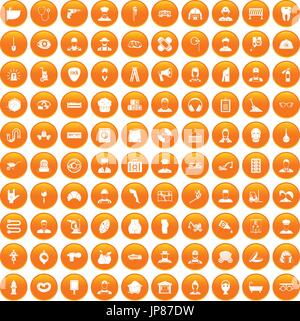 100 different professions icons set orange Stock Vector