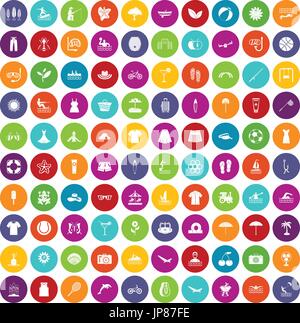 100 summer icons set color Stock Vector