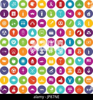 100 summer holidays icons set color Stock Vector