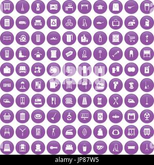 100 housework icons set purple Stock Vector