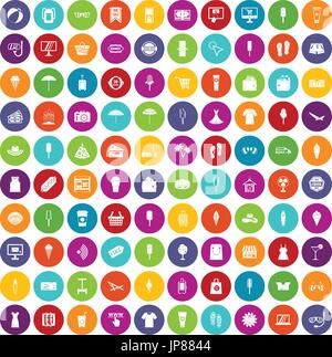 100 summer shopping icons set color Stock Vector