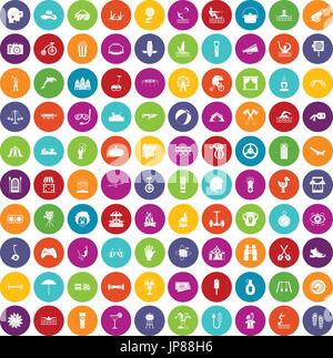 100 summer vacation icons set color Stock Vector