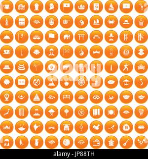 100 dish icons set orange Stock Vector