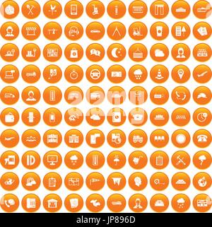 100 dispatcher icons set orange Stock Vector