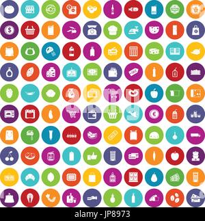 100 supermarket icons set color Stock Vector