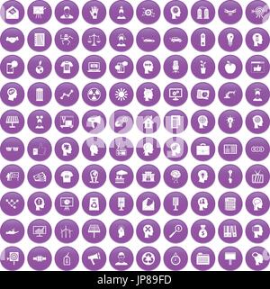 100 idea icons set purple Stock Vector