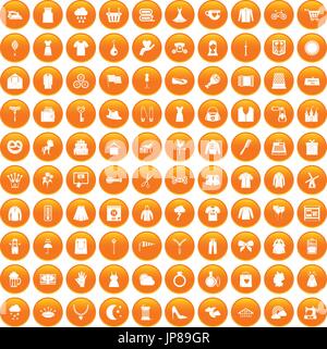 100 dress icons set orange Stock Vector