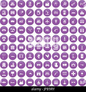 100 industry icons set purple Stock Vector