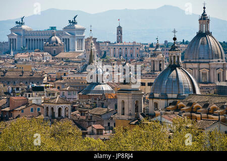 Horizontal aerial cityscape across the rooftops of Rome. Stock Photo