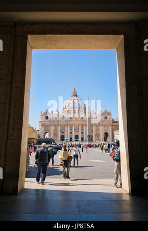 Vertical view of St Peter's Square and Basilica at the Vatican in Rome. Stock Photo