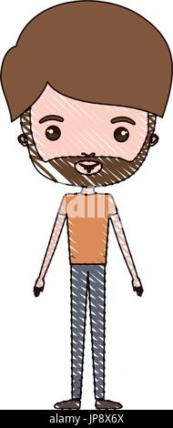 crayon colored silhouette of man standing caricature with light brown hair and beard and formal clothes Stock Vector