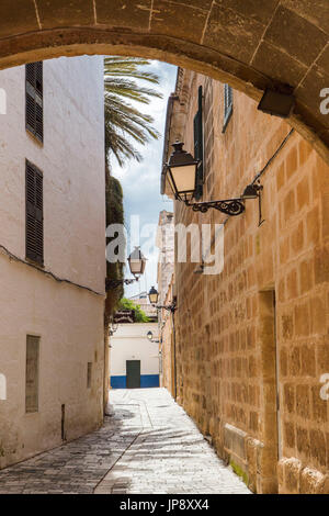 Spain balearic Islands, Menorca Island, Ciutadella City, Ciutadella old town street Stock Photo