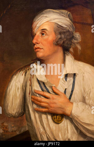 England, London, Greenwich, National Maritime Museum, Portrait of Rear-Admiral Sir Horatio Nelson showing his Injuries during The Battle of The Nile by Guy Head dated 1800 Stock Photo